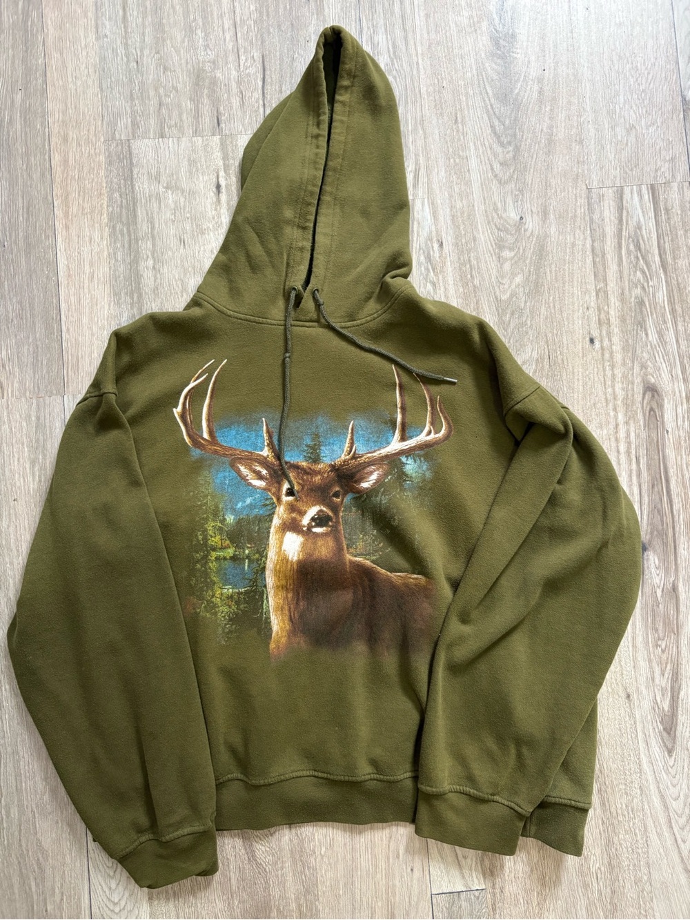 R&R Olive Green Deer Graphic Men’s Hoodie Sweatshirt